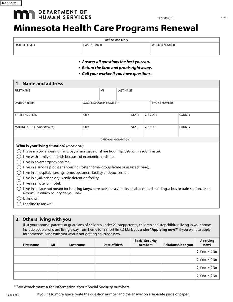 Form DHS-3418-ENG Minnesota Health Care Programs Renewal - Minnesota, Page 3