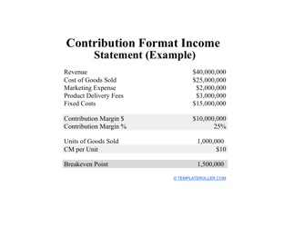 Document preview: Contribution Format Income Statement Template