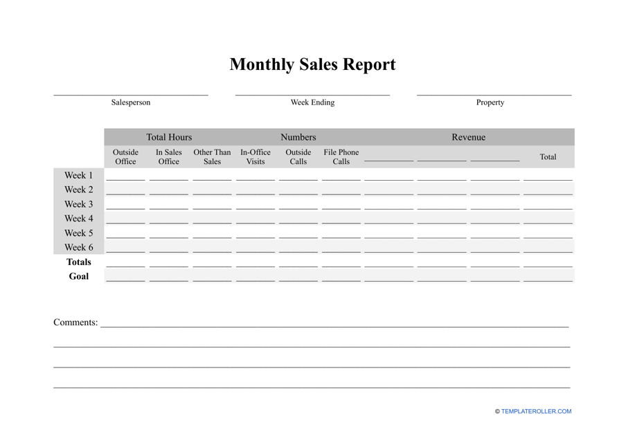 &quot;Monthly Sales Report Template&quot; Download Pdf