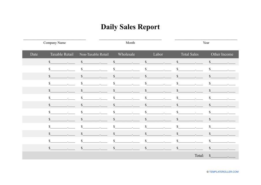 "Daily Sales Report Template" Download Pdf