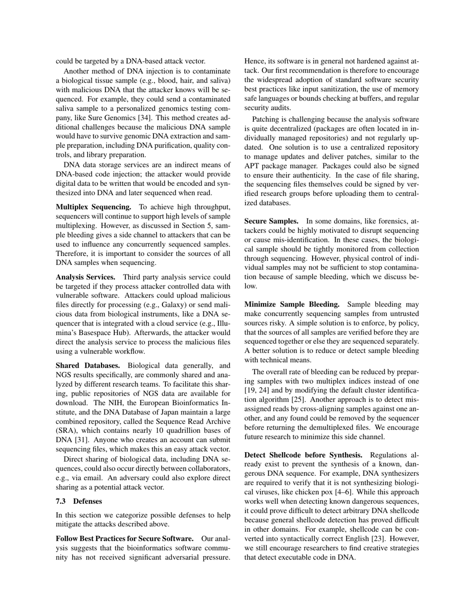 Computer Security, Privacy, and Dna Sequencing: Compromising Computers With Synthesized Dna, Privacy Leaks, and More - Peter Ney, Karl Koscher, Lee Organick, Luis Ceze, Tadayoshi Kohno, Page 13