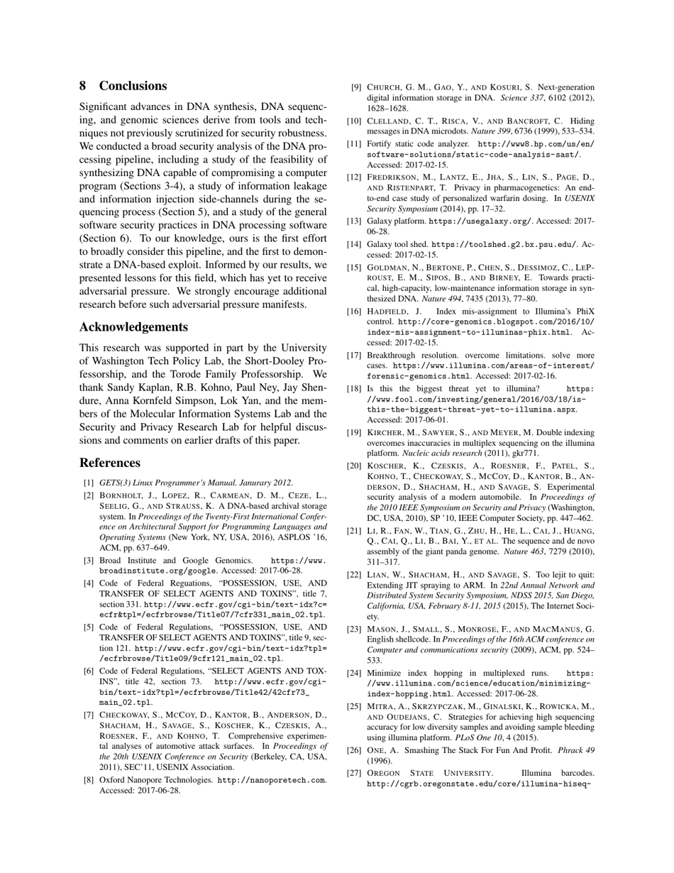 Computer Security, Privacy, and Dna Sequencing: Compromising Computers With Synthesized Dna, Privacy Leaks, and More - Peter Ney, Karl Koscher, Lee Organick, Luis Ceze, Tadayoshi Kohno, Page 14