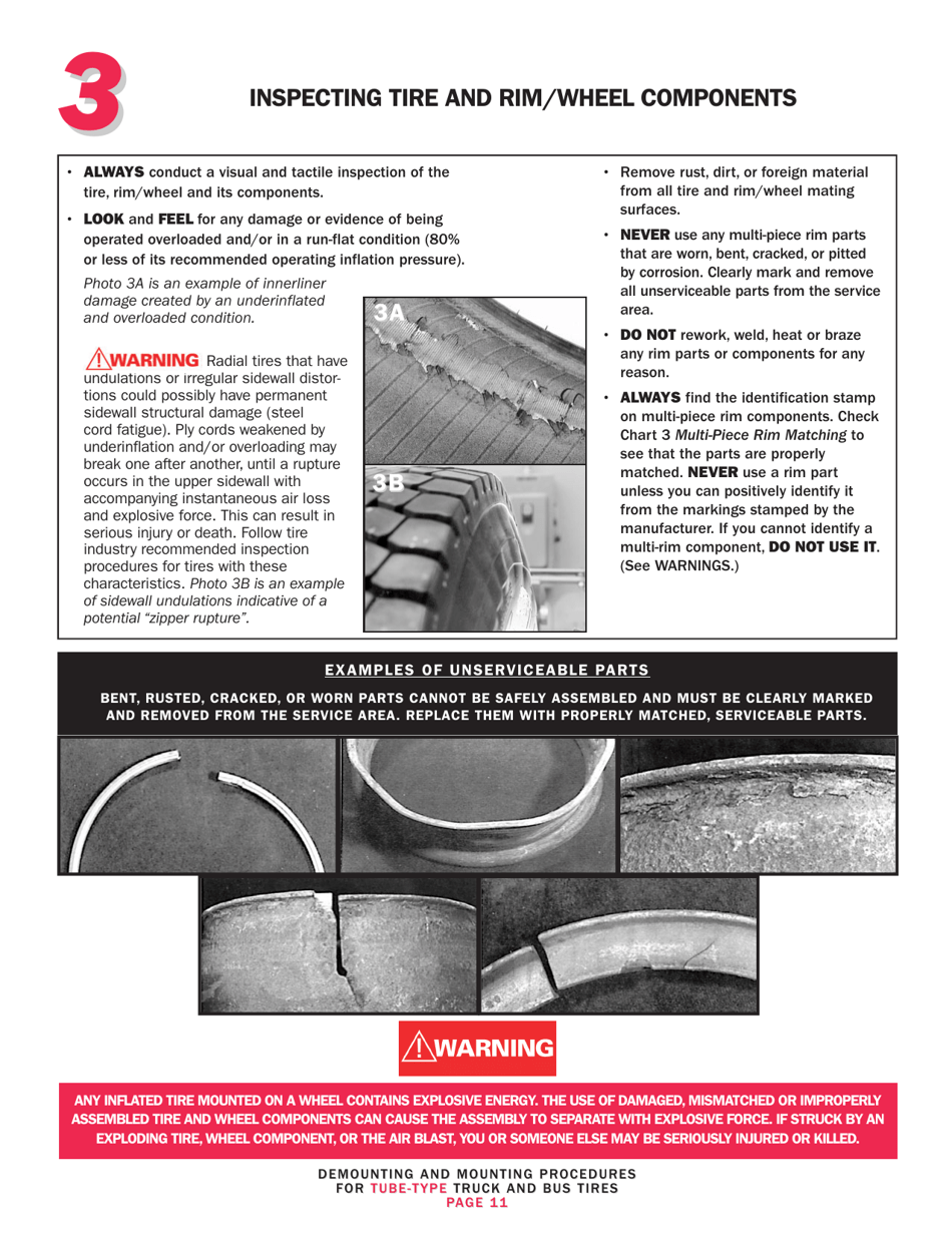 OSHA Form 3421 Servicing Multi-Piece and Single-Piece Rim Wheels 29 Cfr 1910.177 Manual - Tire Chart, Page 13