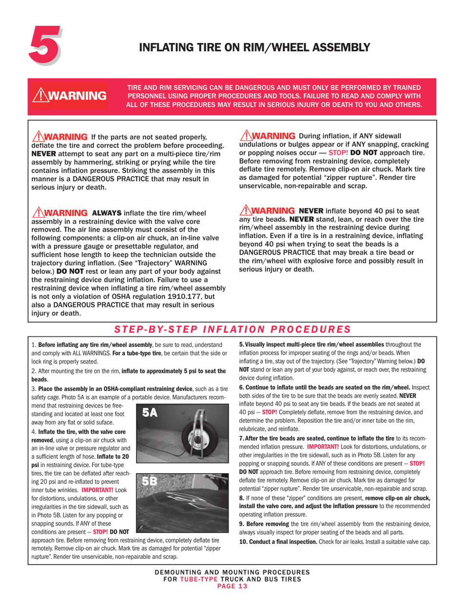 OSHA Form 3421 Servicing Multi-Piece and Single-Piece Rim Wheels 29 Cfr 1910.177 Manual - Tire Chart, Page 15