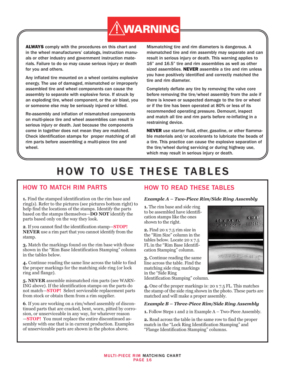 OSHA Form 3421 Servicing Multi-Piece and Single-Piece Rim Wheels 29 Cfr 1910.177 Manual - Tire Chart, Page 18