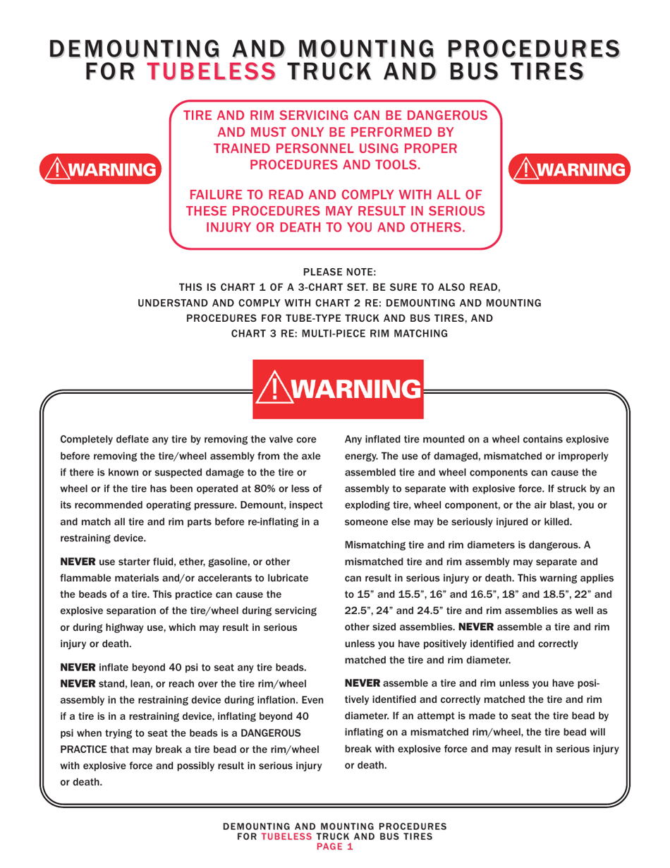 OSHA Form 3421 Servicing Multi-Piece and Single-Piece Rim Wheels 29 Cfr 1910.177 Manual - Tire Chart, Page 3