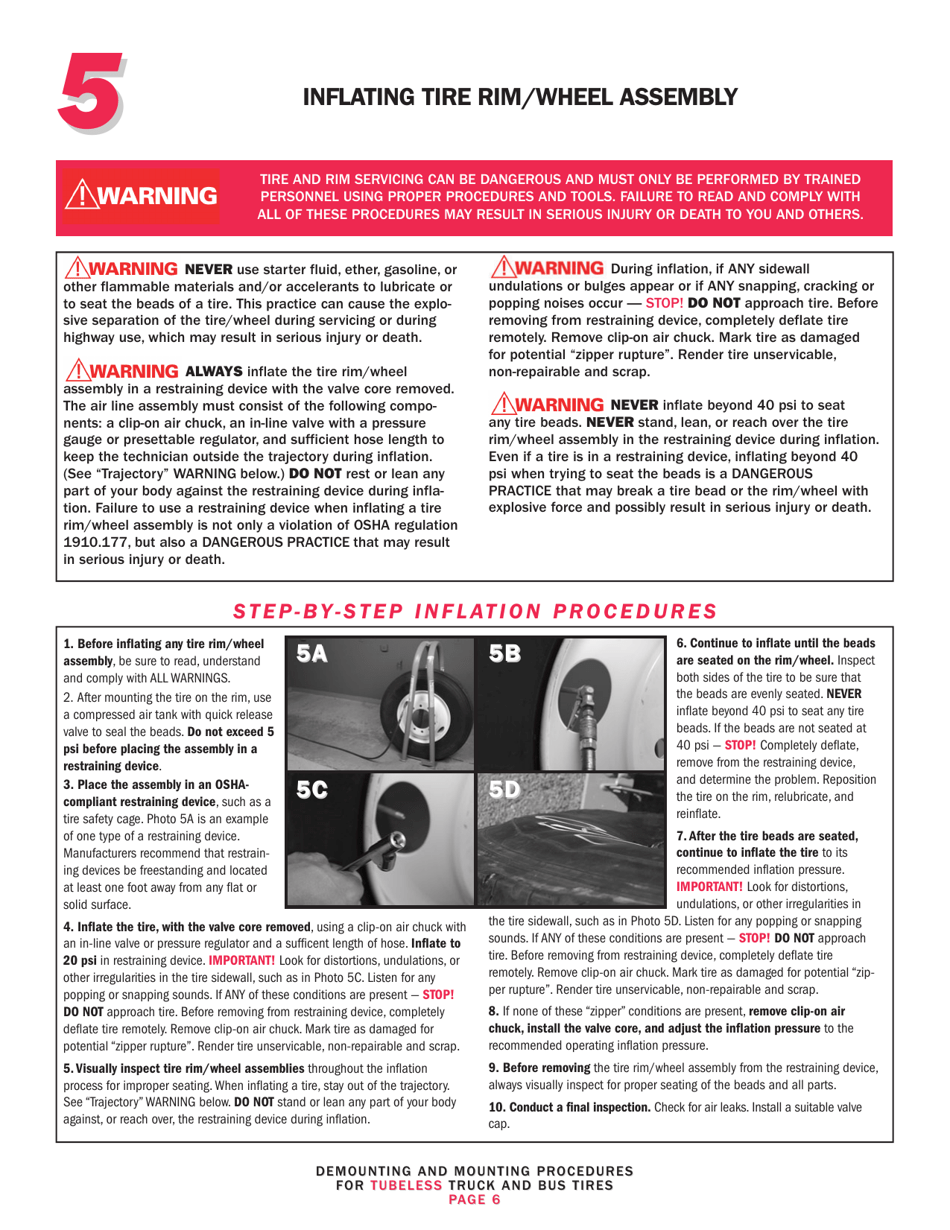 OSHA Form 3421 Servicing Multi-Piece and Single-Piece Rim Wheels 29 Cfr 1910.177 Manual - Tire Chart, Page 8