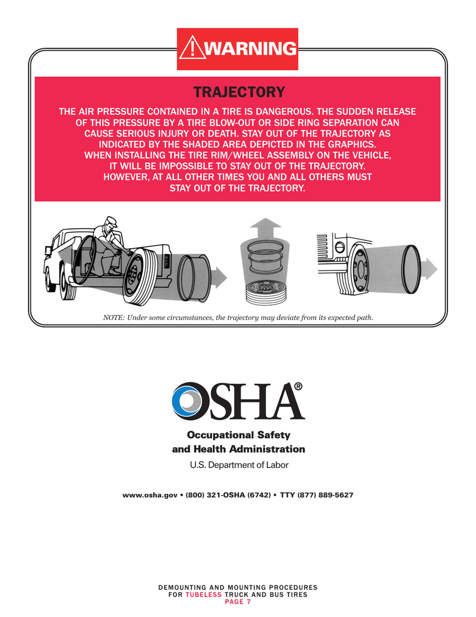 OSHA Form 3421 Servicing Multi-Piece and Single-Piece Rim Wheels 29 Cfr 1910.177 Manual - Tire Chart, Page 9