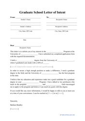 Document preview: Graduate School Letter of Intent Template