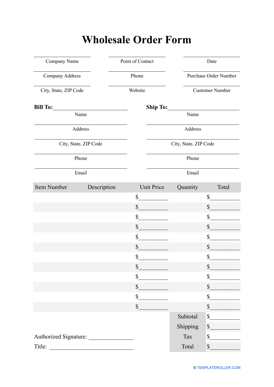 Wholesale Order Form Template, Page 1