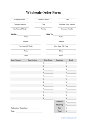 Document preview: Wholesale Order Form Template