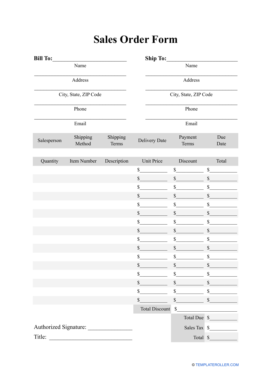 Sales Order Form Template, Page 1