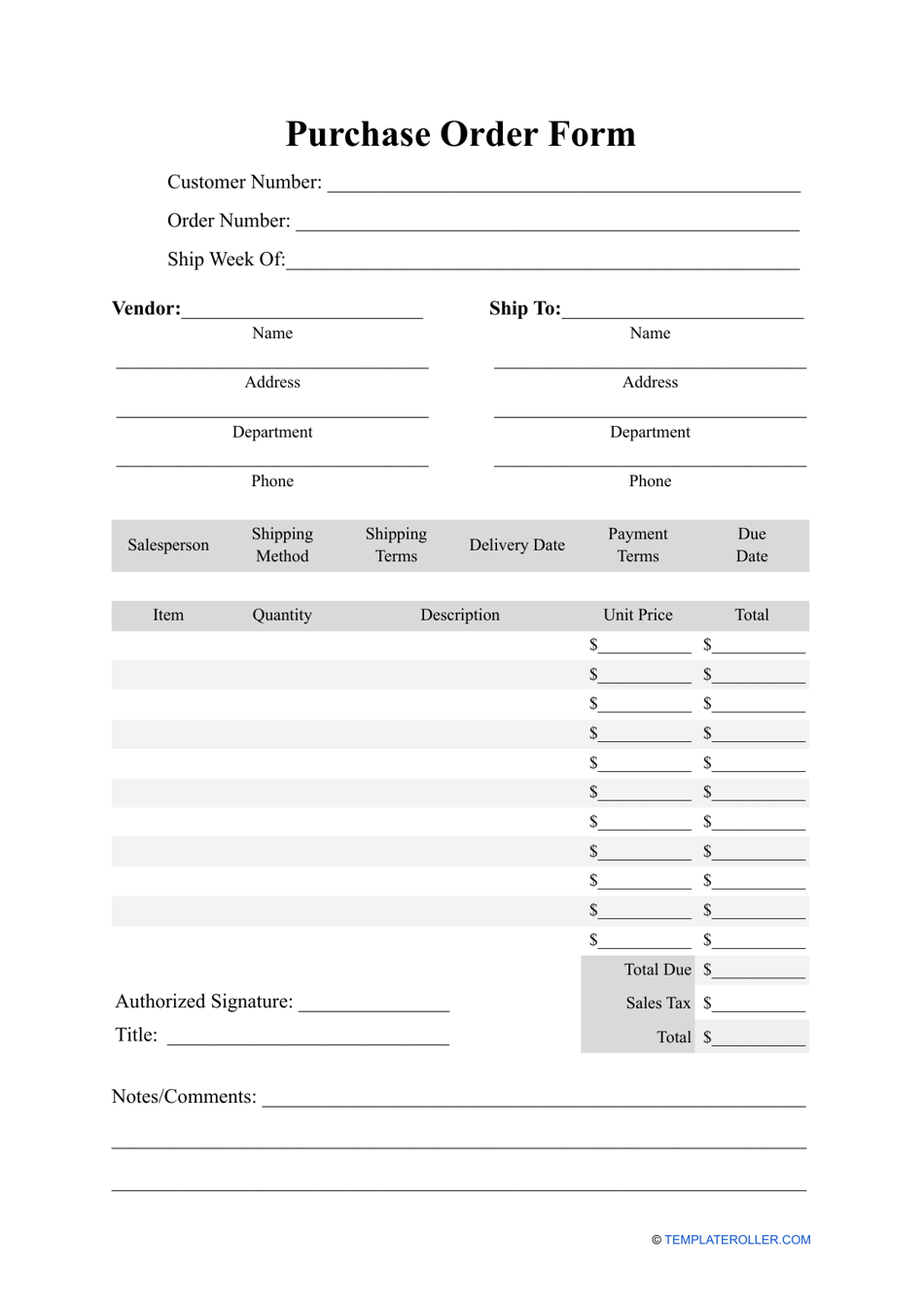 Purchase Order Form Template, Page 1