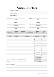 &quot;Purchase Order Form Template&quot;