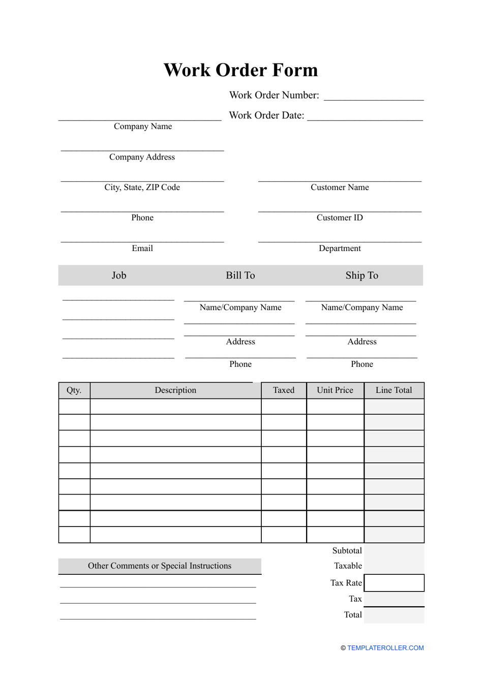 Work Order Form Template, Page 1