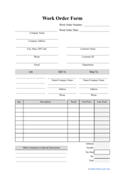 &quot;Work Order Form Template&quot;