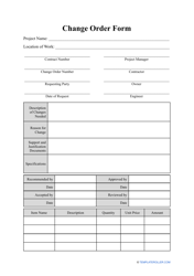 Document preview: Change Order Form Template