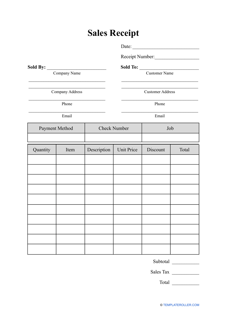 Sales Receipt Template, Page 1