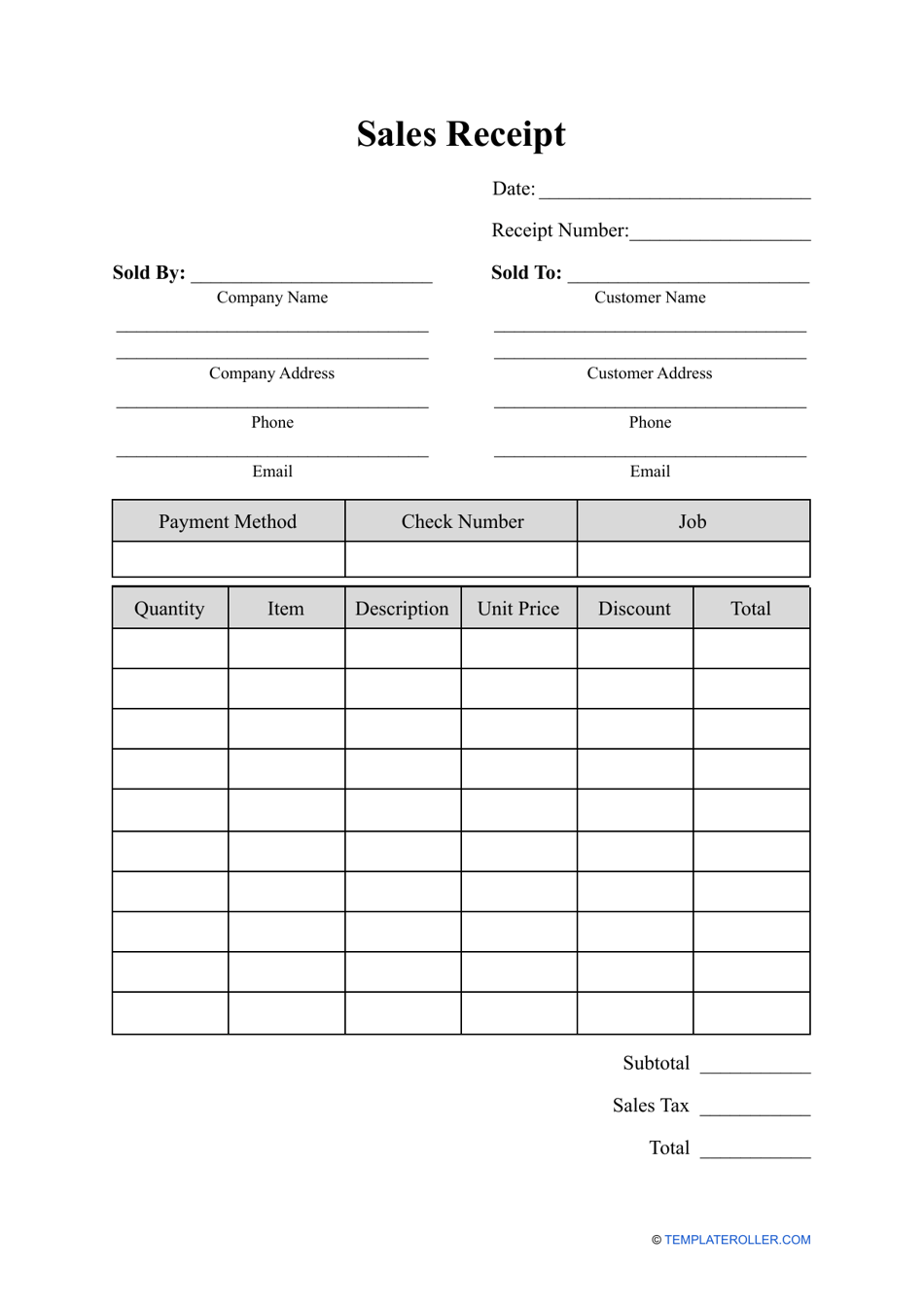 Sales Receipt Template Fill Out, Sign Online and Download PDF