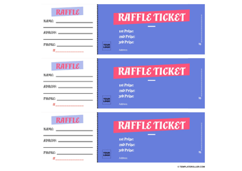 Document preview: Raffle Ticket Templates - Pink and Blue, 3 Per Page