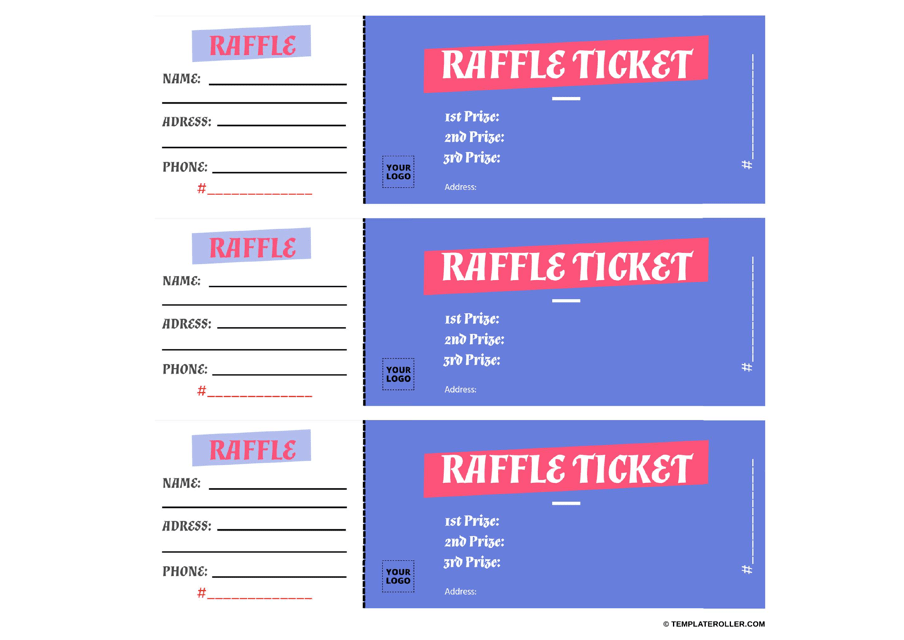 &quot;Raffle Ticket Templates - Pink and Blue, 3 Per Page&quot; Download Pdf
