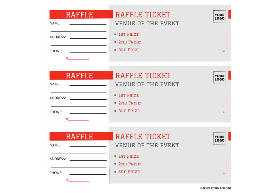Raffle Ticket Templates - Grey and Red, Three Per Page, Page 1