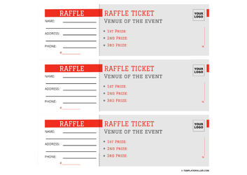 Raffle Ticket Templates - Grey and Red, Three Per Page