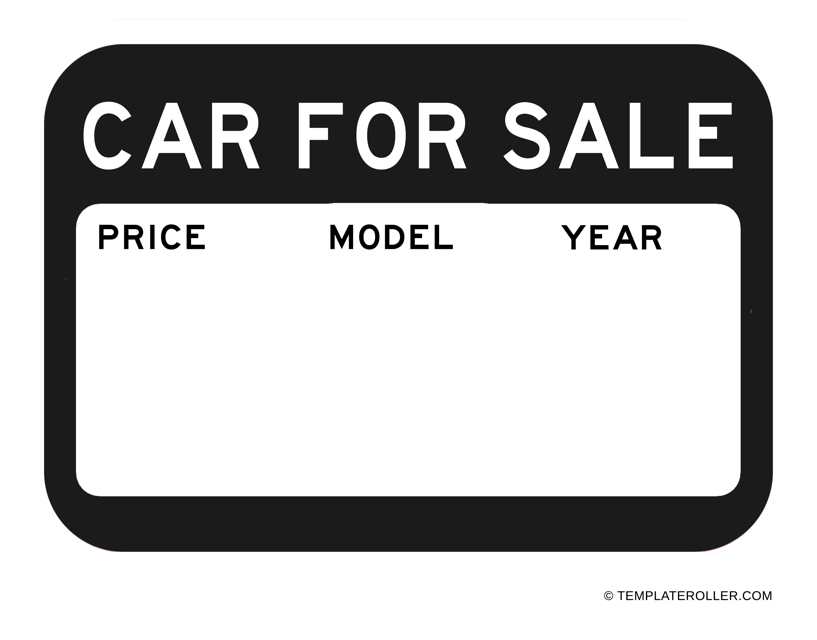 &quot;Car for Sale Sign Template - Blank&quot; Download Pdf