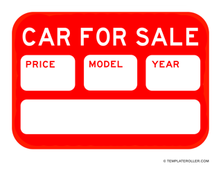 Document preview: Car for Sale Sign Template - Red