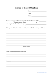 Document preview: Notice of Board Meeting Template