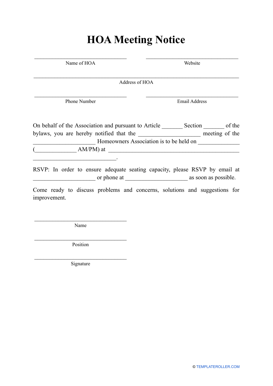 Hoa Meeting Notice Template, Page 1