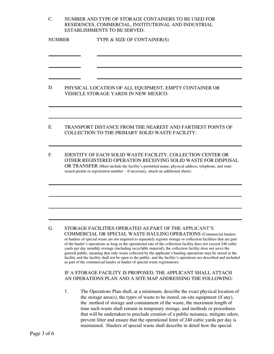 Commercial Hauler  Special Waste Hauler Registration Form - New Mexico, Page 3
