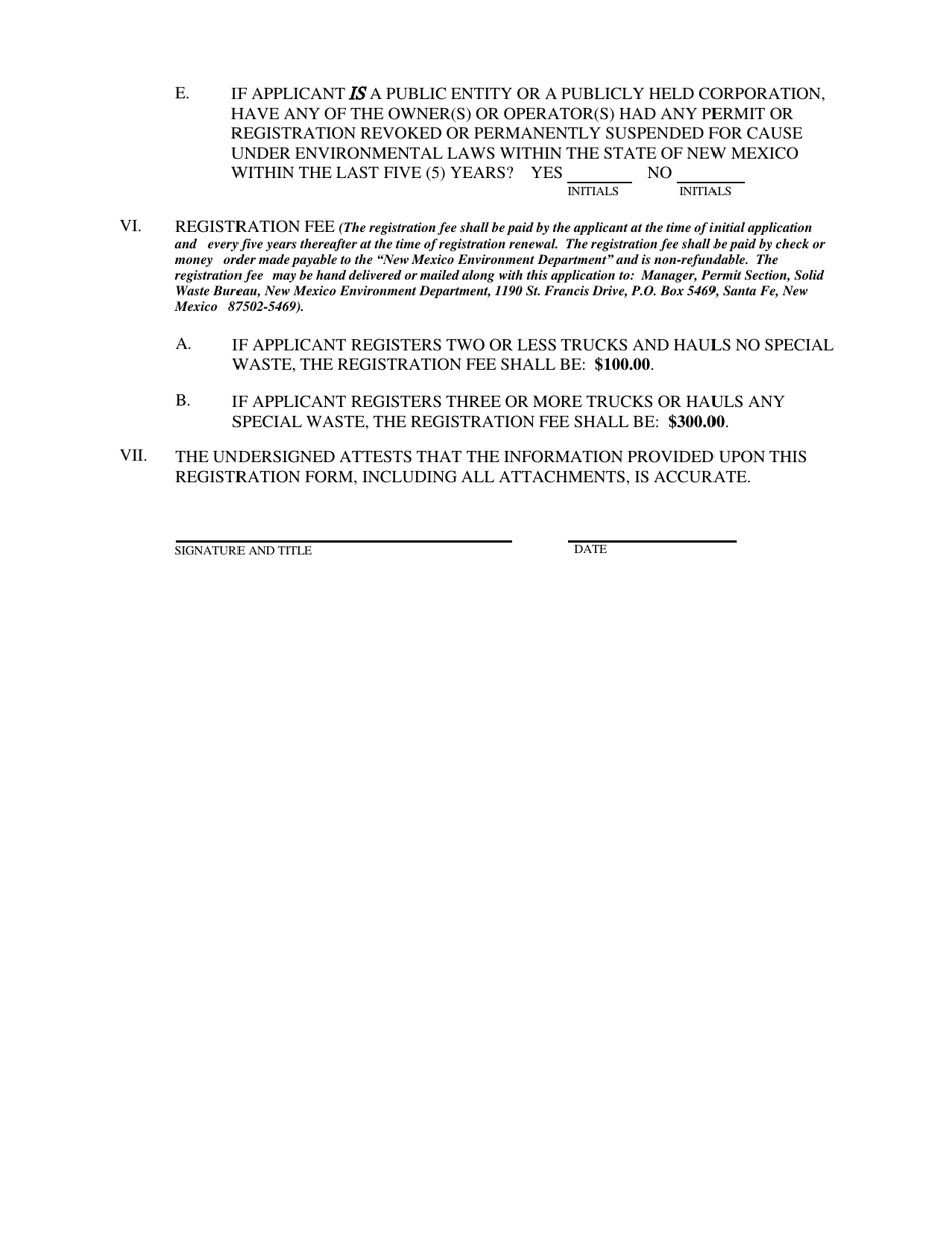 Commercial Hauler  Special Waste Hauler Registration Form - New Mexico, Page 6