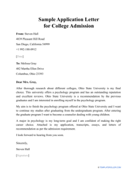 Document preview: Sample Application Letter for College Admission