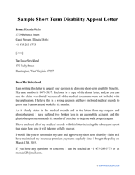 Document preview: Sample Short Term Disability Appeal Letter