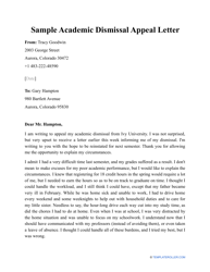 Document preview: Sample Academic Dismissal Appeal Letter