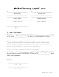 Document preview: Medical Necessity Appeal Letter Template