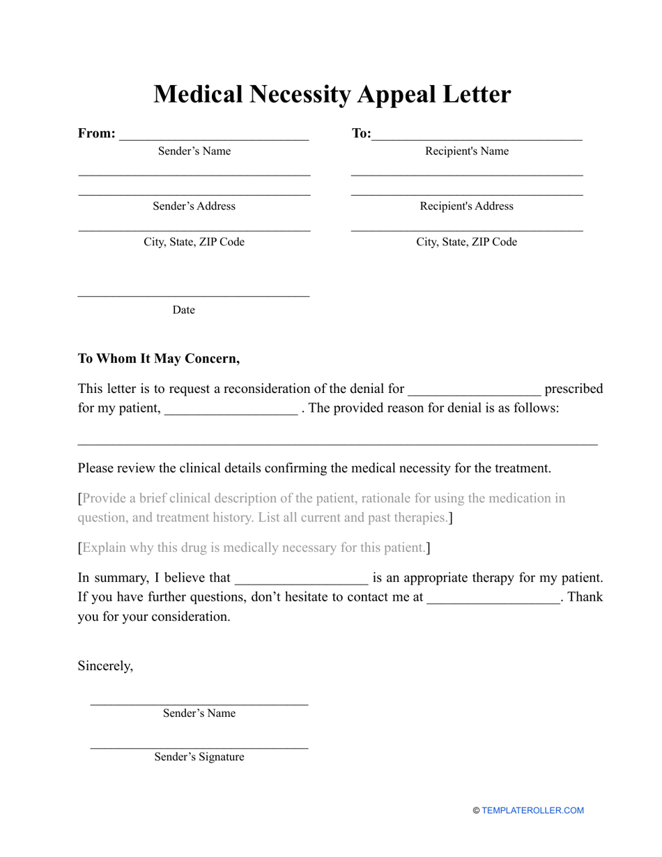 Medical Necessity Appeal Letter Template Download Printable Pdf