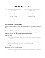 Document preview: Amazon Appeal Letter Template
