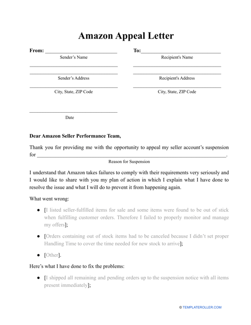 Amazon Appeal Letter Template - TemplateRoller