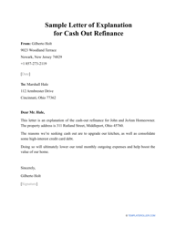 Document preview: Sample Letter of Explanation for Cash out Refinance