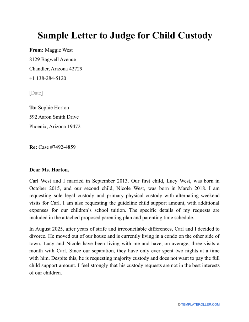 Sample Letter to Judge for Child Custody Download Printable PDF Intended For Letter To A Judge Template