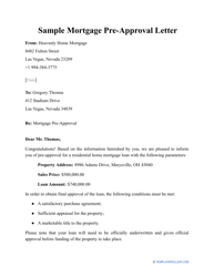 Sample &quot;Mortgage Pre-approval Letter&quot;