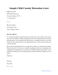 Sample &quot;Child Custody Relocation Letter&quot;