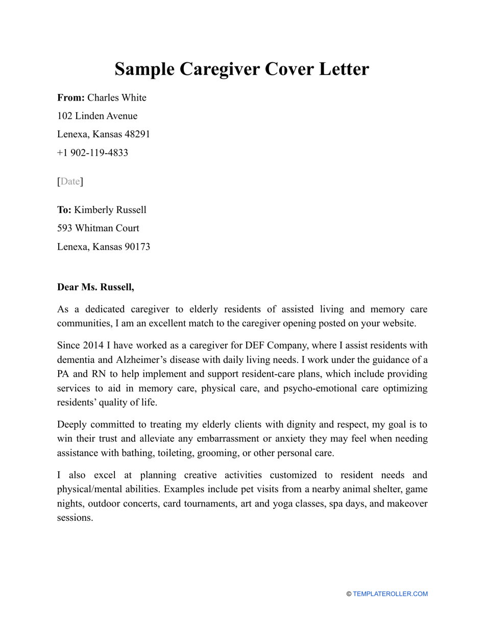 cover letter for live in carer