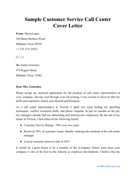 Sample Customer Service Call Center Cover Letter