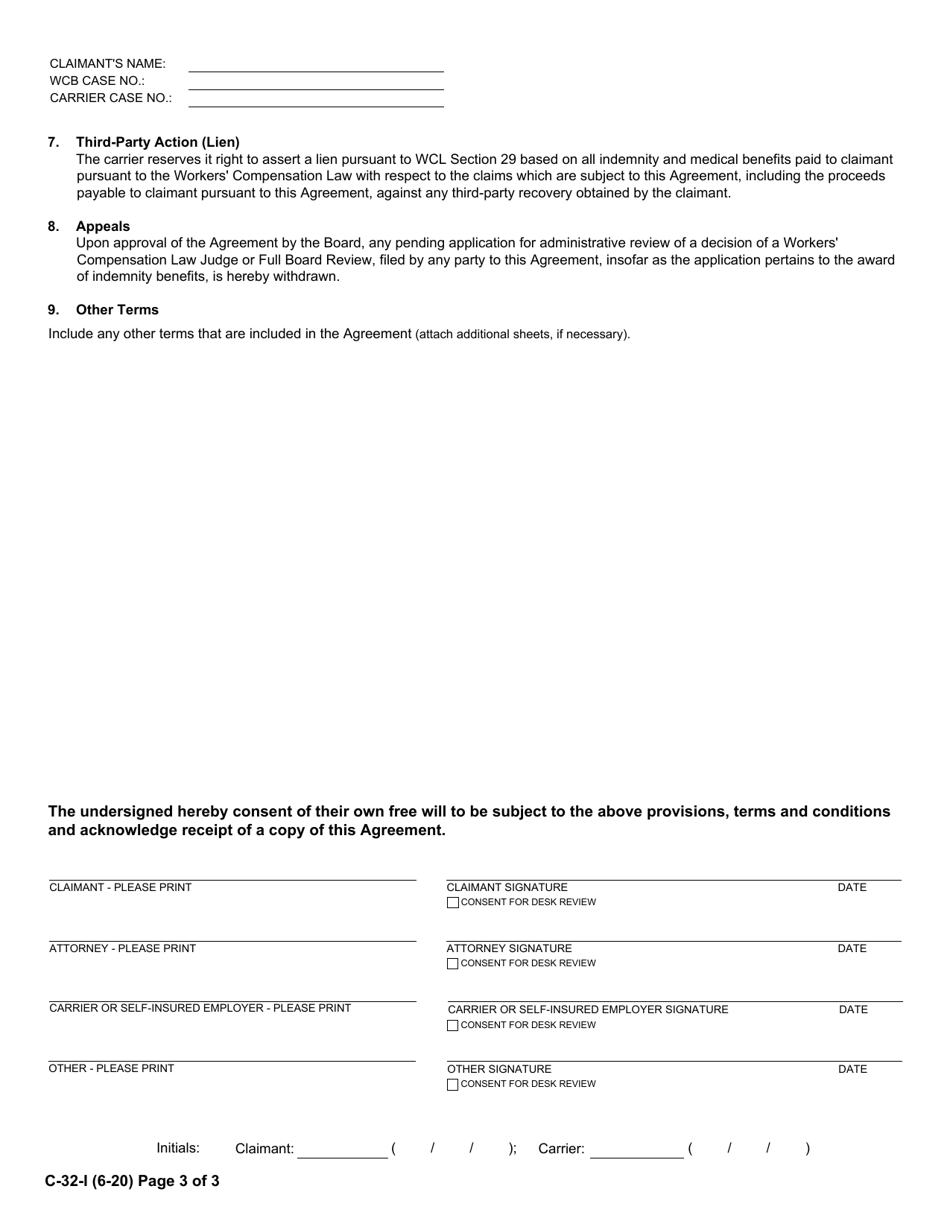 Form C-32-IC Settlement Agreement - Section 32 Wcl Indemnity Only Settlement Agreement - New York, Page 3