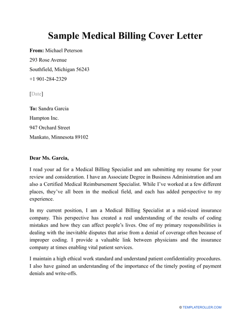 cover letter examples for medical billing