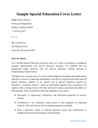 Document preview: Sample Special Education Cover Letter