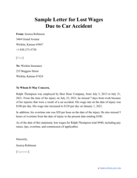 Document preview: Sample Letter for Lost Wages Due to Car Accident